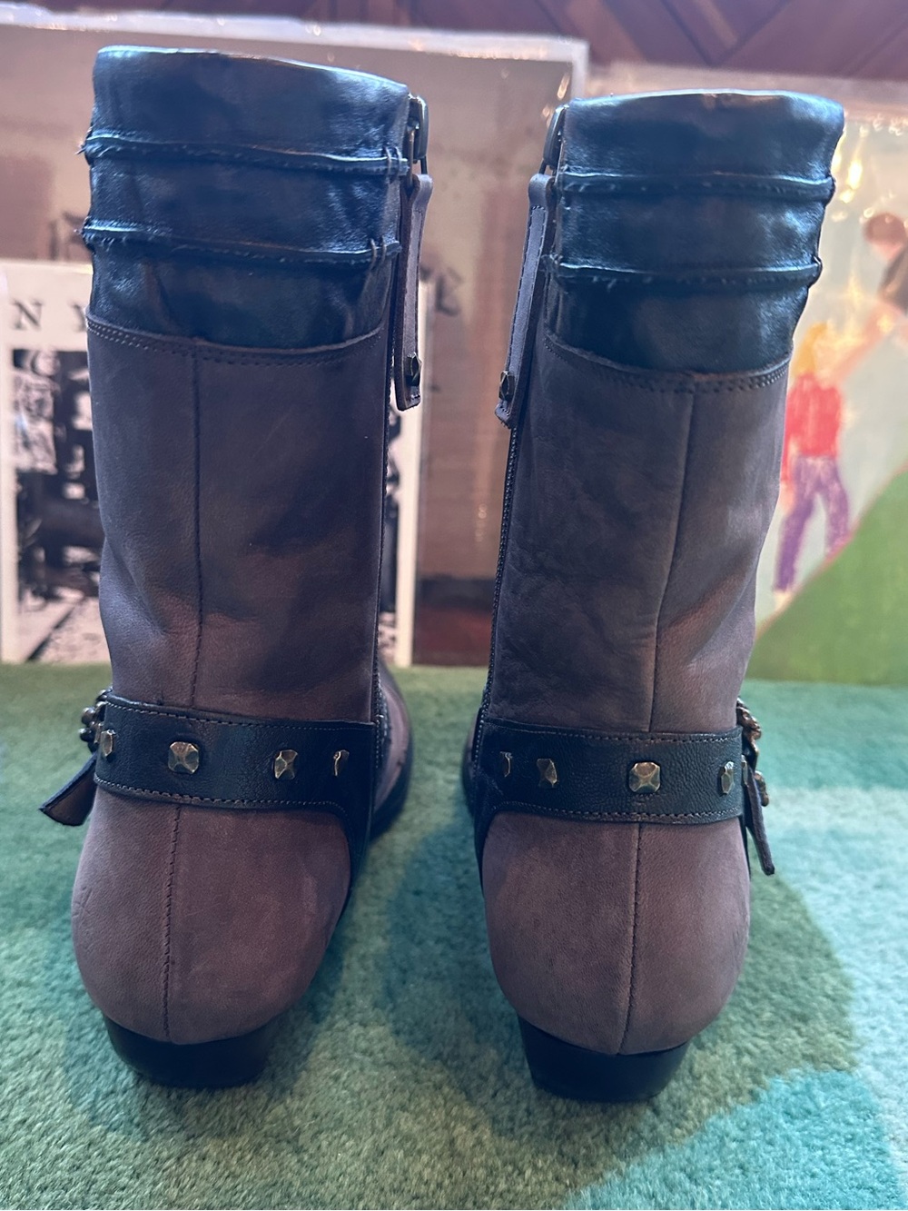 Fluevog LIKE NEW Truth Spencer chocolate brown skull buckle mid-calf boot - 7 - Picture 5 of 16